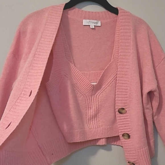 Intermix Pink Wool Cashmere Cardigan Bra Tank Set Wmn S Preppy Academia Coquette - Picture 11 of 15